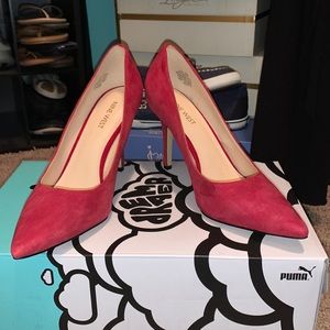 Hot Pink/red suede pumps